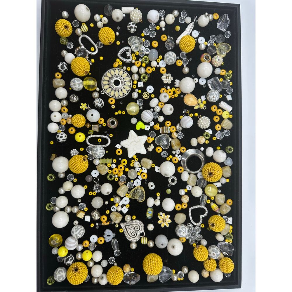 Vintage To Modern Bead Soup Mix Yellow White Silicone Metal Glass Acrylic